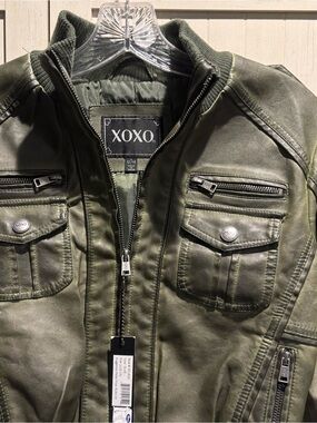 XOXO Olive Faux Leather Kids Bomber Jacket